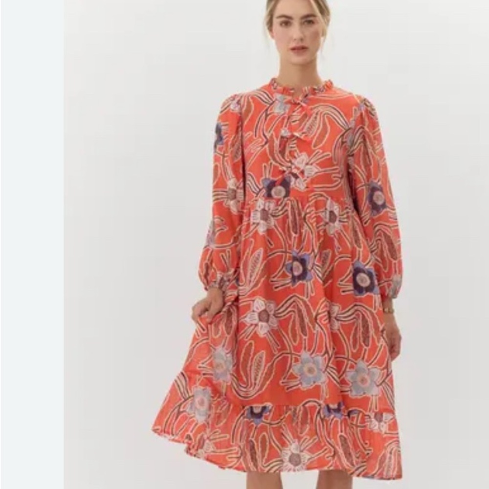 Floral Orange Dress Boutique JODIFL Medium 🧡🧡CUTE🧡🧡 With pockets!! Lined Easter